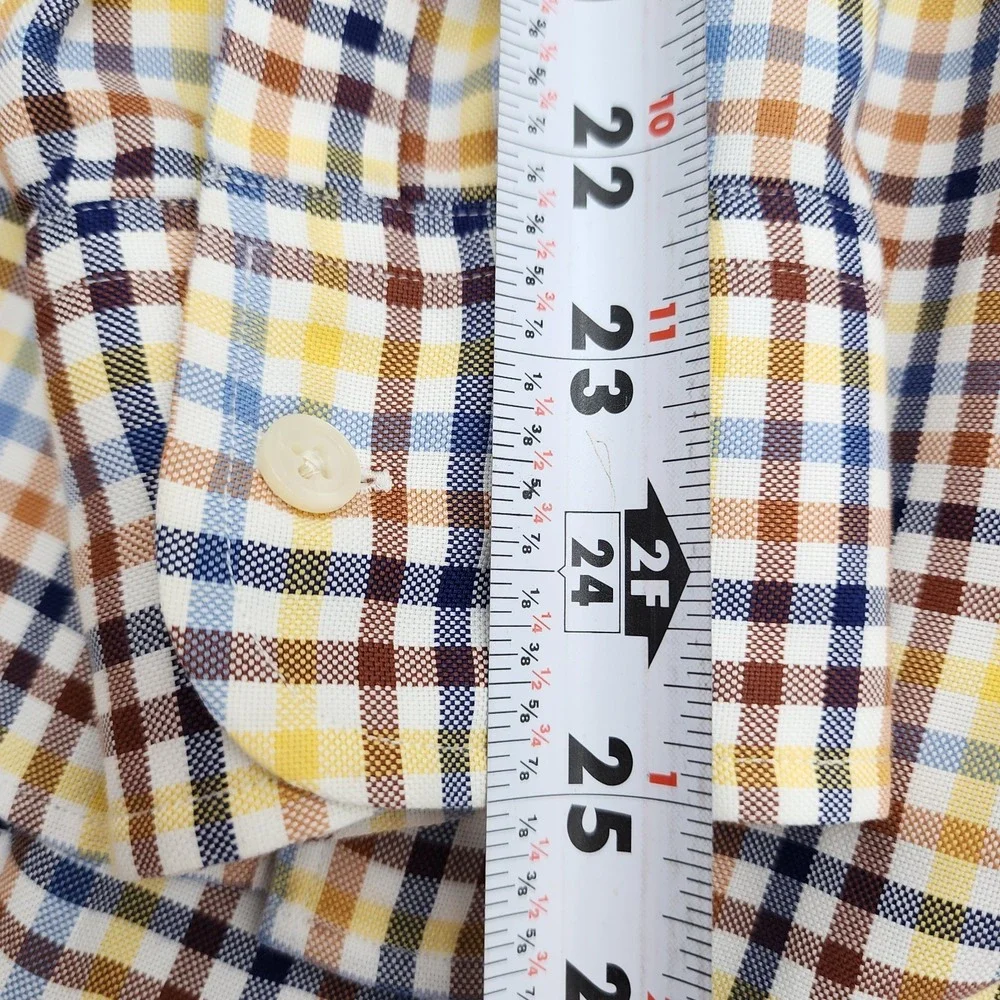 J Crew‎ Mens Blue Orange Check Plaid Lightweight  Long Sleeve Shirt Size L